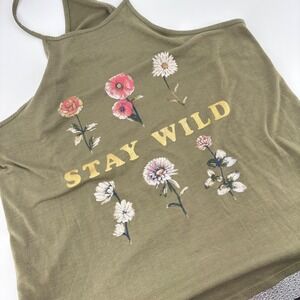 No Boundaries Womens Tank Top XL Olive Green Floral Stay‎ Wild Halter Top